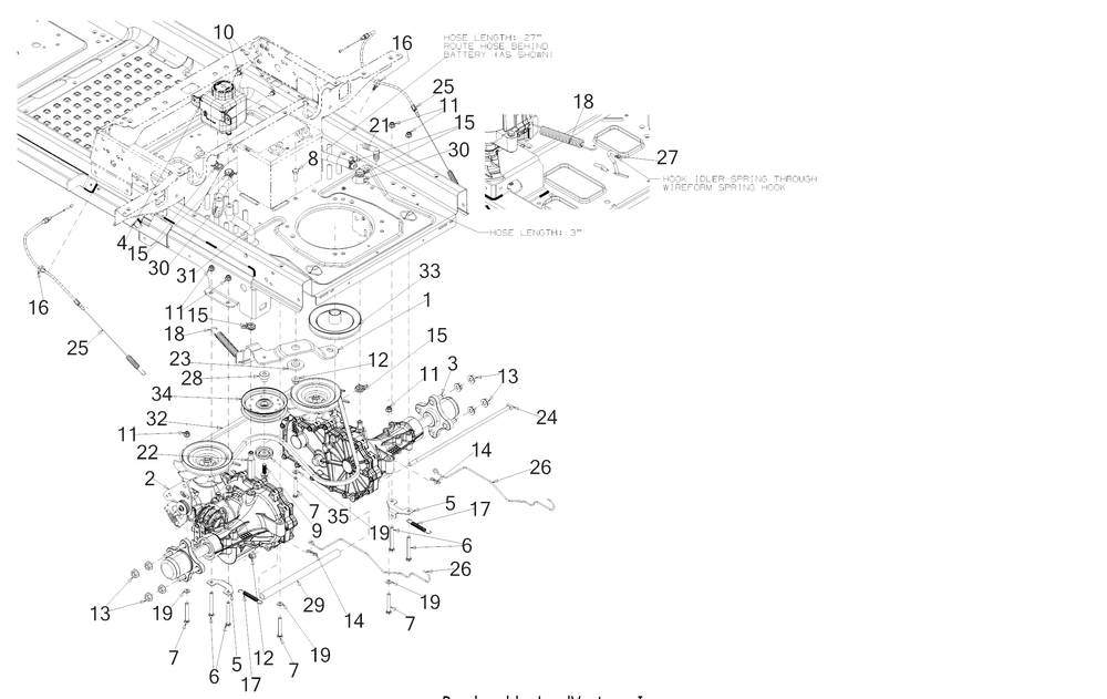 Drive Diagram and Parts List for Z-FORCELX54KW (17AIDAUC010)(2018) Cub Cadet Lawn Tractor